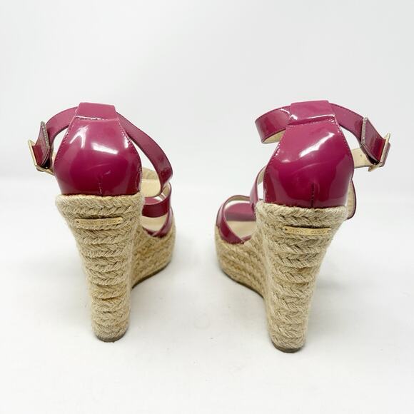 Jimmy Choo Phoenix Pink Patent Leather Espadrille Platform Wedge Sandals 37 (7) - Picture 4 of 6